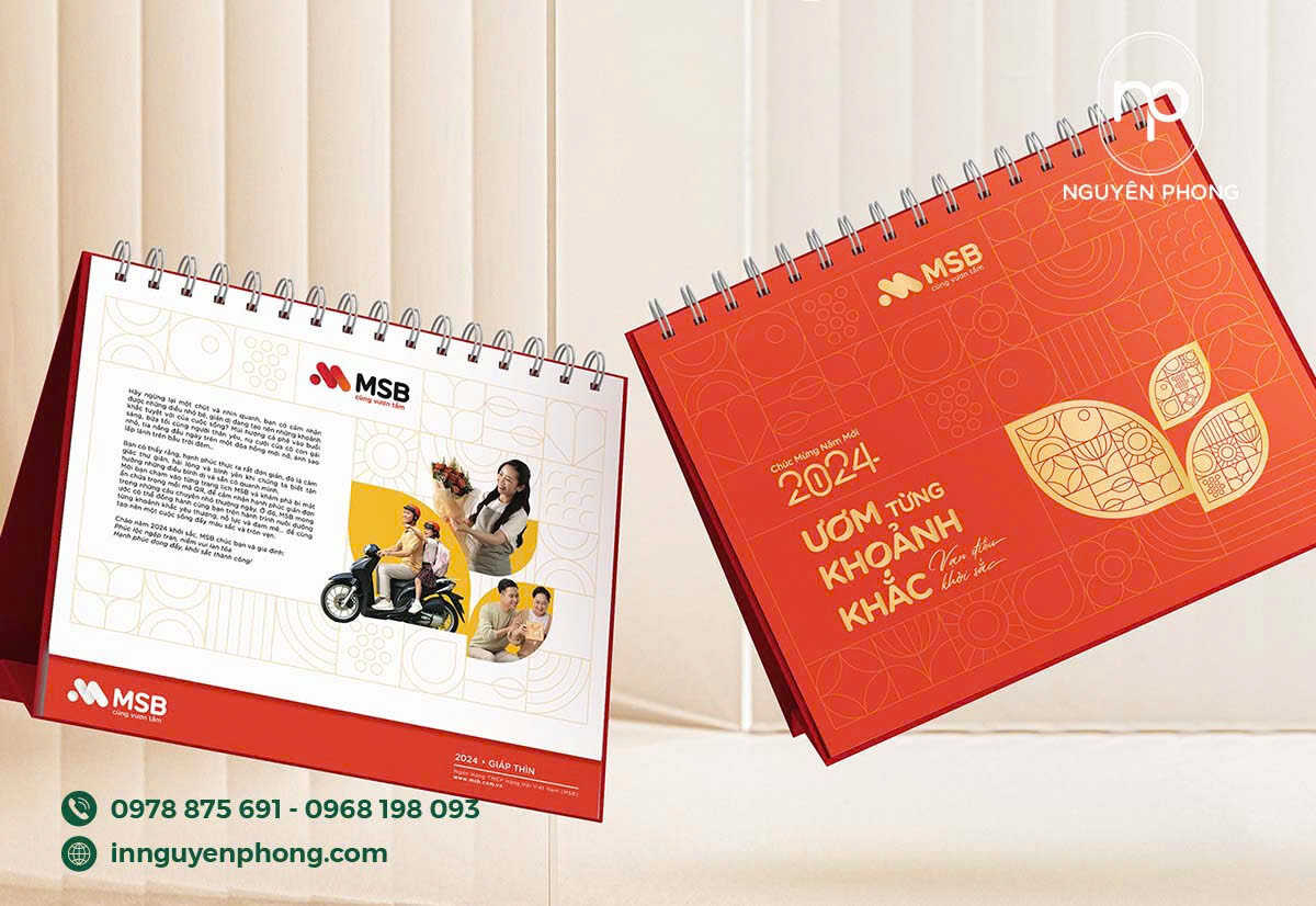 In lịch tết màu đỏ may mắn